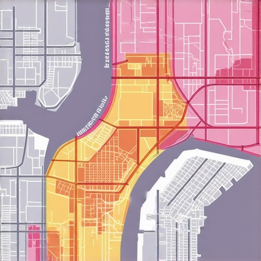 Futuristic map with AI analytics overlay illustrating local business data and user engagement heatmaps