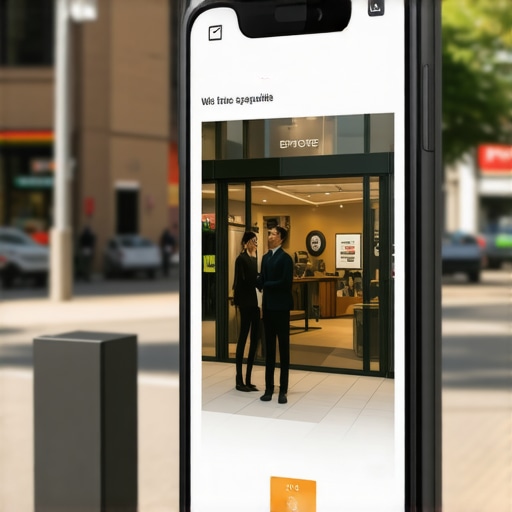 Augmented reality application displaying local business information in city setting
