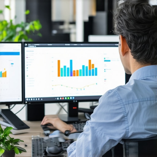 AI-Driven Local SEO Optimization Business owner reviewing local SEO analytics on digital screens with AI tools