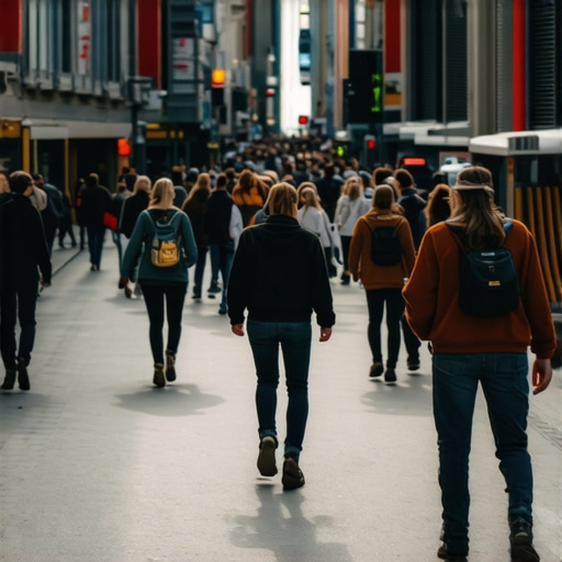 Augmented reality navigation overlay guiding shoppers through a city center.