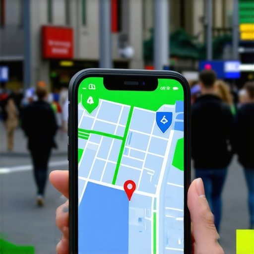 Realistic depiction of AR navigation guiding shoppers in a bustling city center.