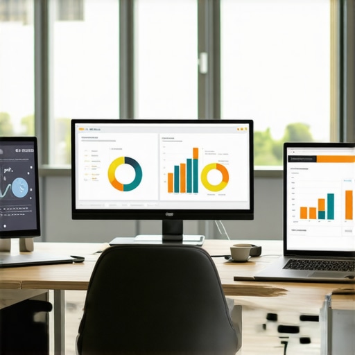 Modern digital workspace with analytics screens showing local SEO data.