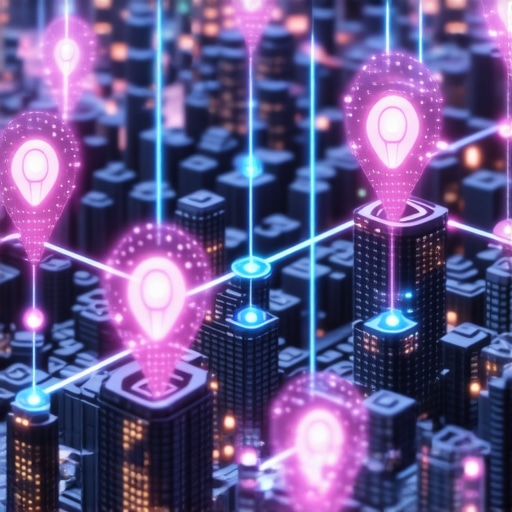 Future of Local SEO 2025 Futuristic city with digital maps and AI data streams