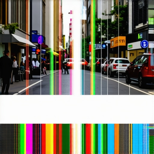 Local business street with digital analytics overlay