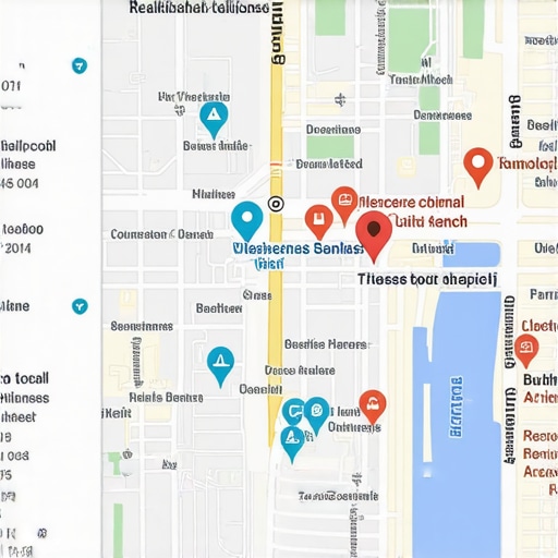 Digital map showing business locations with data analytics overlay