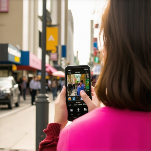 AR-Enhanced Neighborhood Interaction AR experience showcasing local businesses in a vibrant neighborhood