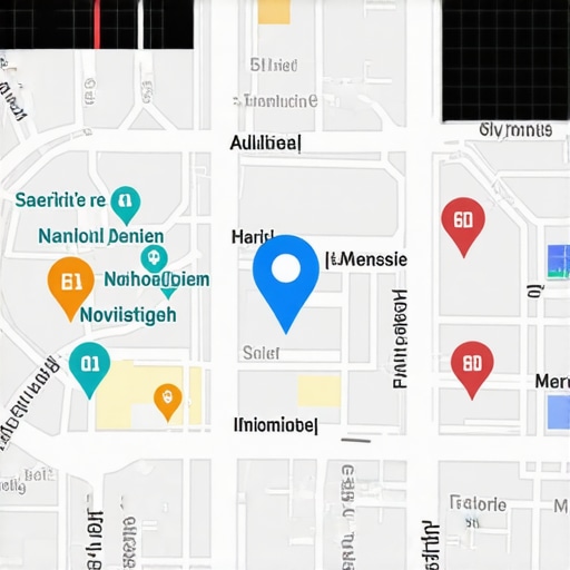 Advanced Local Map Analytics Visualization Futuristic map showing data points and engagement metrics for local businesses.