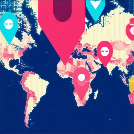 Illustration of a map with markers, SEO, and AI icons representing sophisticated local search tactics