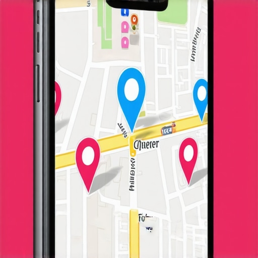 Smartphone with AR map overlay highlighting nearby local businesses.