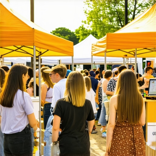 People at a neighborhood event interacting with local businesses, highlighting grassroots marketing efforts.