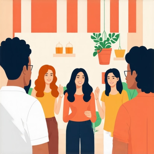 Community Engagement in Local Business Local community members interacting with a storefront, showcasing community-focused marketing.