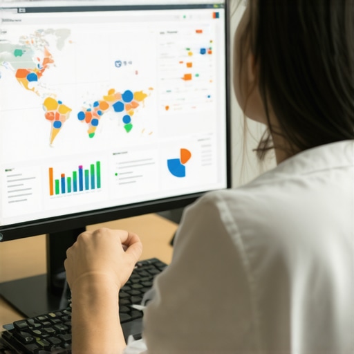 SEO analyst reviewing maps and analytics for local SEO optimization.