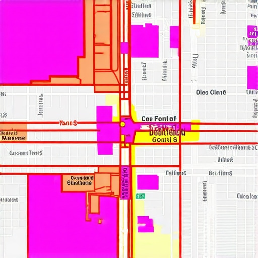 Urban map illustrating customer clusters and influence zones with spatial overlays.