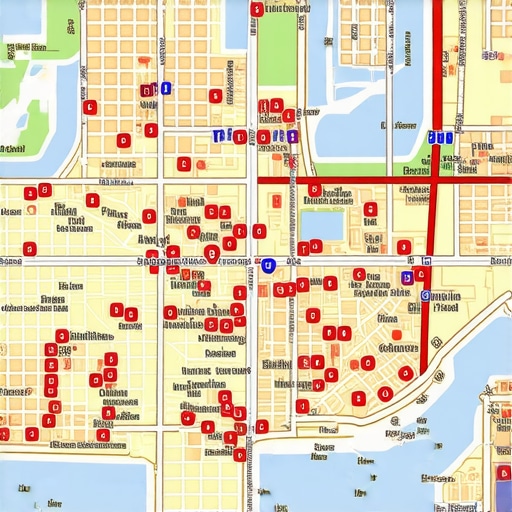Digital map showcasing local business locations with marketing overlays.