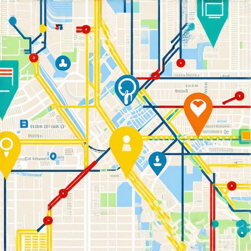 City map overlaid with schema markup symbols illustrating enhanced local SEO strategies.