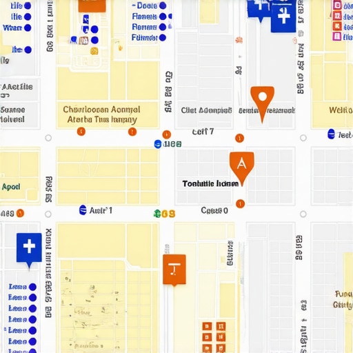 Map visualization showing local business locations, reviews, and SEO indicators.