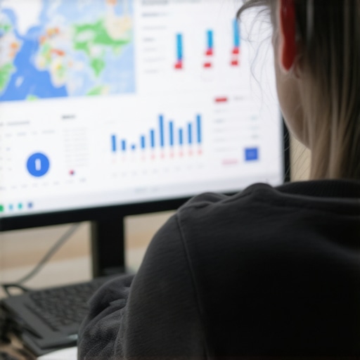 Analyzing Local SEO Data Person reviewing local SEO performance metrics on digital interface.