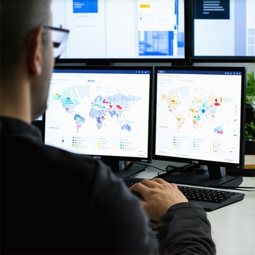 A digital marketing expert reviewing local SEO analytics on computer screens.