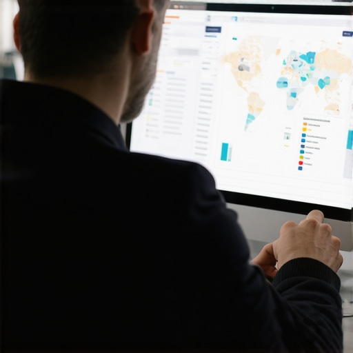 Business owner reviewing local SEO performance analytics on a computer.