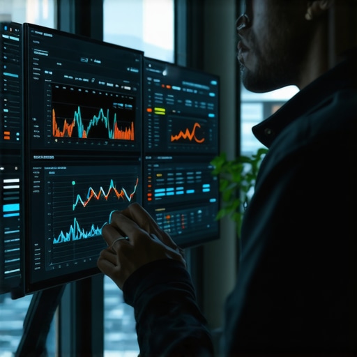 Business owner reviewing digital marketing analytics on a modern screen.