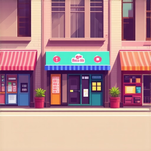 Illustration of urban neighborhood with digital map overlays, AI elements, and community activities.