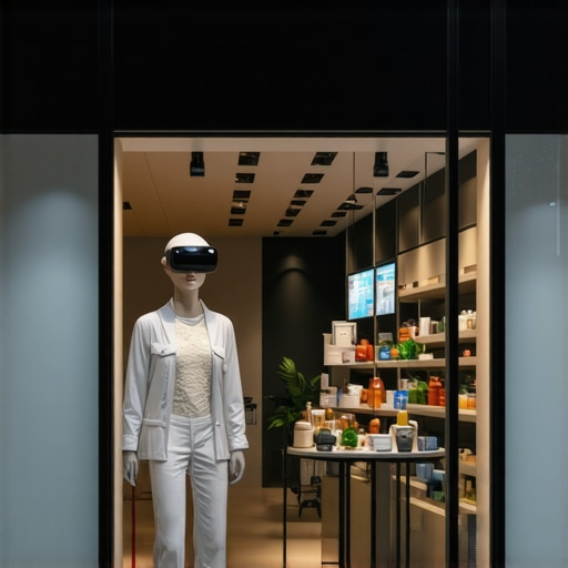 A modern retail store with augmented reality and virtual reality features enhancing customer experience.