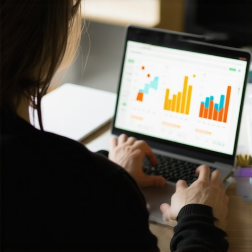 Person analyzing local SEO and map rankings on a laptop with data charts