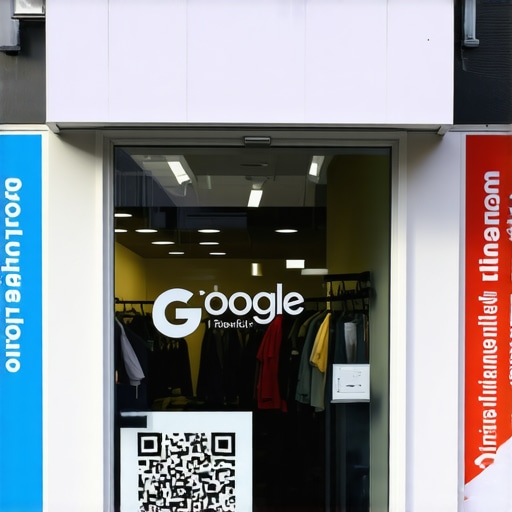 A storefront with outdoor signage, banners, and a QR code to enhance local map ranking visibility.