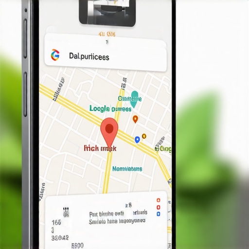A mobile device showing a well-optimized Google Map listing with reviews and location details.