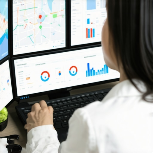 SEO analyst reviewing maps and data charts for local search optimization