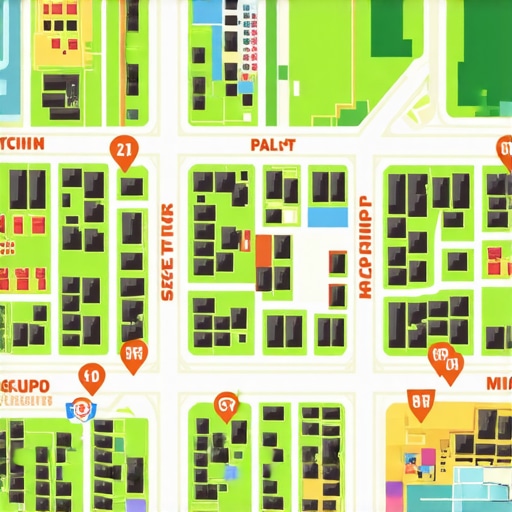 Illustration of a neighborhood map highlighting local businesses and community features