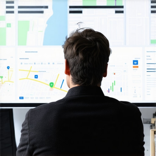 Business owner reviewing detailed local SEO data on digital screen.