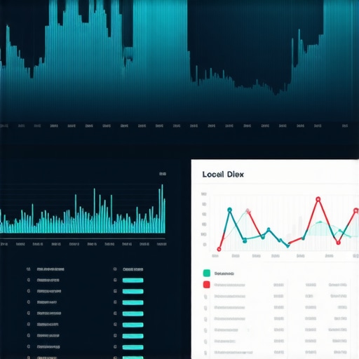 Dashboard interface with charts, maps, and data points illustrating local SEO insights.