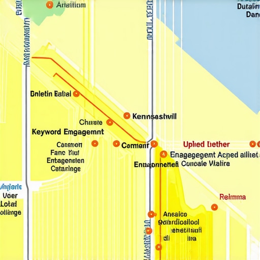 Digital map showing semantic keyword clusters and engagement overlays